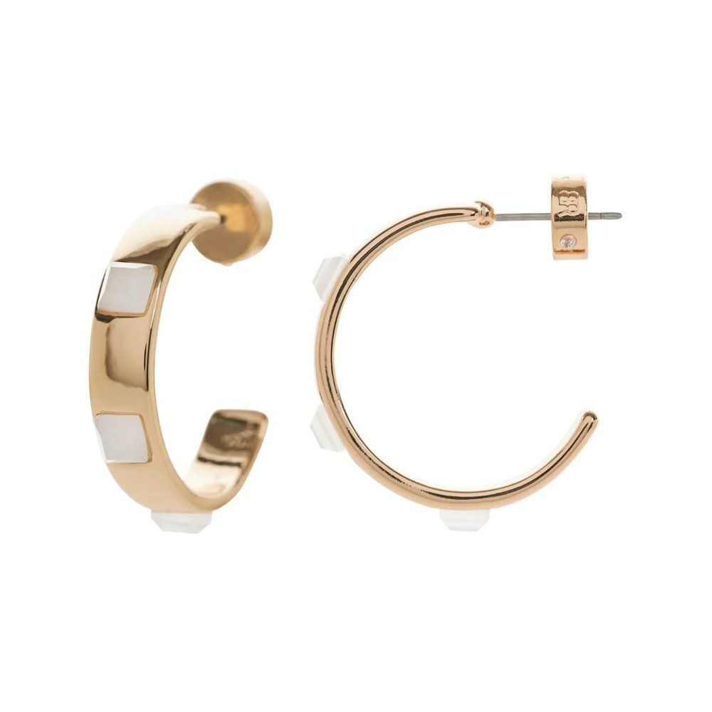 BANANA REPUBLIC GOLD INLAY CREAM STONE HOOP EARRINGS NWT 48